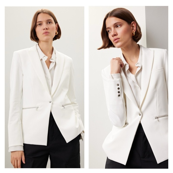 VERONICA BEARD blazer scuba jacket white size 0 stretch Dickey office business - Picture 1 of 15